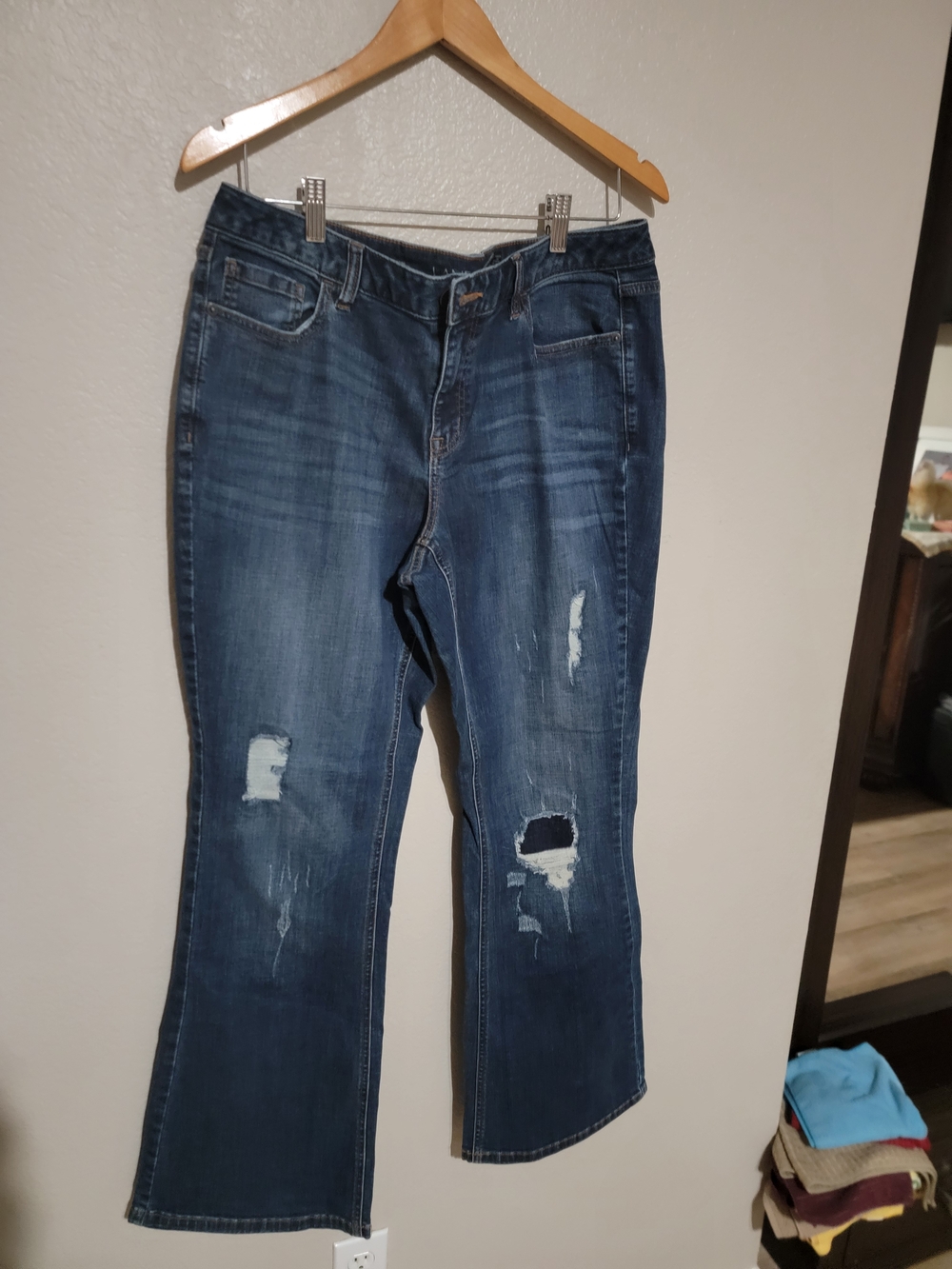 Lane Bryant Distressed Dark Blue Flare Jeans
